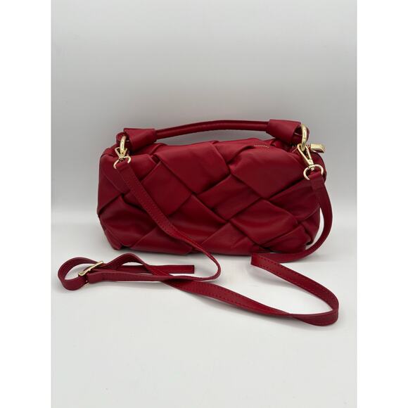 Valentina Fiore Red Italian Leather Handbag  Crossbody Adjustable Purse - Picture 7 of 10
